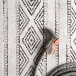nuLOOM Miriam Striped Tribal Tassel Gray 12 ft. x 15 ft. Indoor/Outdoor Patio Area Rug
