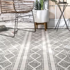 nuLOOM Miriam Striped Tribal Tassel Gray 12 ft. x 15 ft. Indoor/Outdoor Patio Area Rug