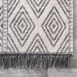 nuLOOM Miriam Striped Tribal Tassel Gray 12 ft. x 15 ft. Indoor/Outdoor Patio Area Rug