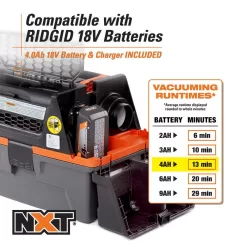 RIDGID HD0320 3 Gal. 18-Volt Cordless Handheld NXT Wet/Dry Vacuum with Battery, Charger, Fine Dust Filter, Hose and Accessories