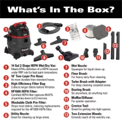 RIDGID 14 Gallon 2-Stage HEPA Commercial Wet/Dry Shop Vacuum with Filter, Dust Bag, Professional Locking Hose and Accessories