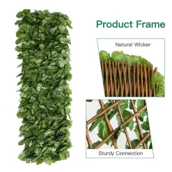 WELLFOR OP-HWY-70780 31 in. Plastic Garden Fence Green Artificial Ivy Fence Screen (Set of 3)