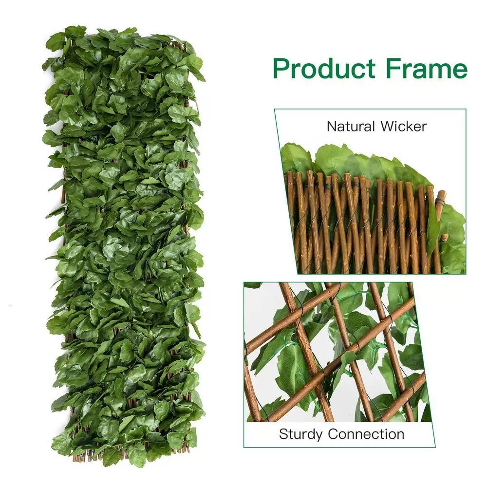 WELLFOR OP-HWY-70780 31 in. Plastic Garden Fence Green Artificial Ivy Fence Screen (Set of 3)