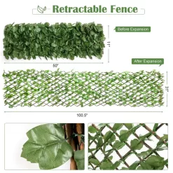 WELLFOR OP-HWY-70780 31 in. Plastic Garden Fence Green Artificial Ivy Fence Screen (Set of 3)