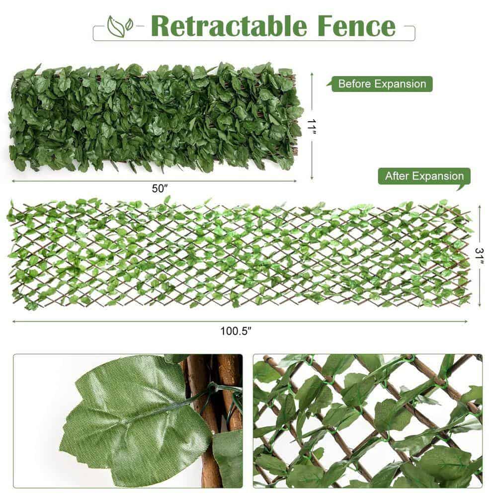 WELLFOR OP-HWY-70780 31 in. Plastic Garden Fence Green Artificial Ivy Fence Screen (Set of 3)