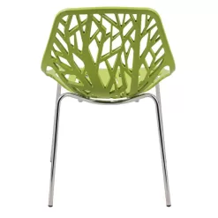 Leisuremod Asbury Modern Stackable Dining Chair With Chromed Metal Legs Set of 2 in Green