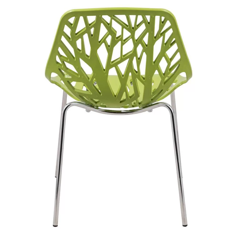 Leisuremod Asbury Modern Stackable Dining Chair With Chromed Metal Legs Set of 2 in Green