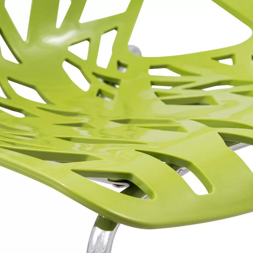 Leisuremod Asbury Modern Stackable Dining Chair With Chromed Metal Legs Set of 2 in Green