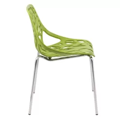 Leisuremod Asbury Modern Stackable Dining Chair With Chromed Metal Legs Set of 2 in Green