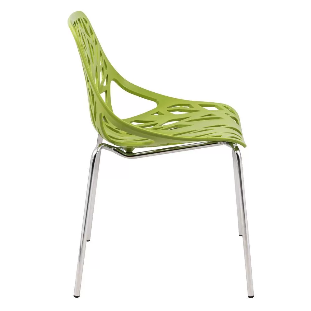Leisuremod Asbury Modern Stackable Dining Chair With Chromed Metal Legs Set of 2 in Green