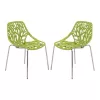 Leisuremod Asbury Modern Stackable Dining Chair With Chromed Metal Legs Set of 2 in Green