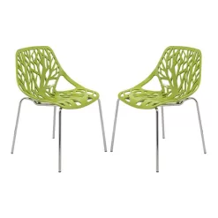 Leisuremod Asbury Modern Stackable Dining Chair With Chromed Metal Legs Set of 2 in Green