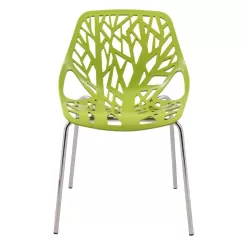 Leisuremod Asbury Modern Stackable Dining Chair With Chromed Metal Legs Set of 2 in Green
