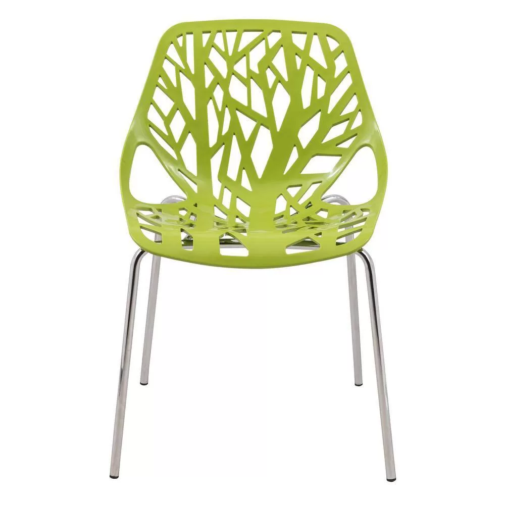 Leisuremod Asbury Modern Stackable Dining Chair With Chromed Metal Legs Set of 2 in Green