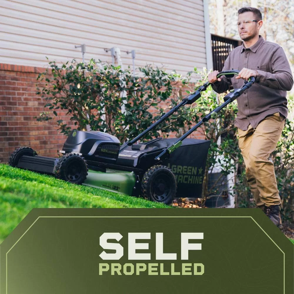 Green Machine GMSM6200 62V Brushless 22 in. Electric Cordless Battery Self- Propelled Lawn Mower with 2 4.0 Ah Batteries and Charger