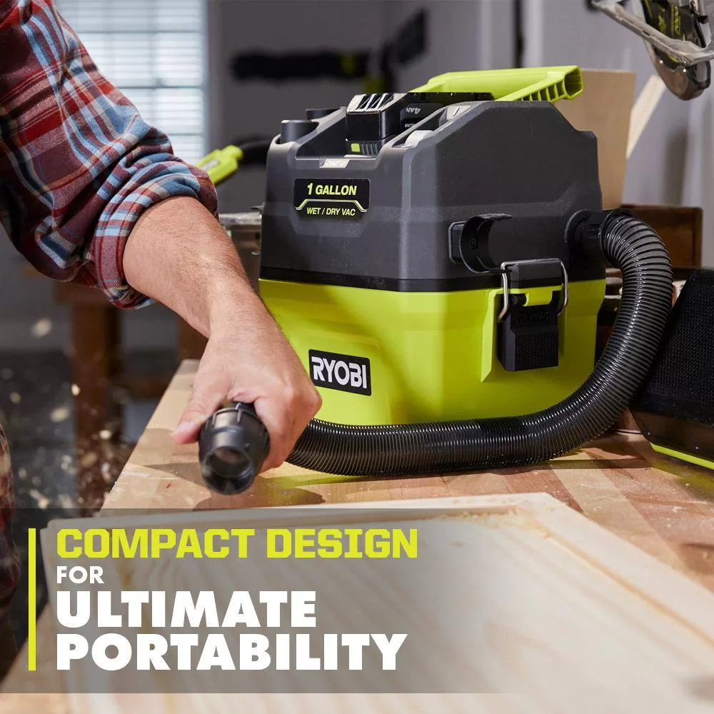RYOBI PCL733K ONE+ 18V Cordless 1 Gal. Wet/Dry Vacuum Kit with 4.0Ah Battery and Charger
