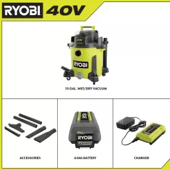 RYOBI RY40WD01K 40V 10 Gal. Cordless Wet/Dry Vacuum Kit with 40V 4.0 Ah Battery and 40V Charger
