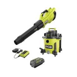 RYOBI RY40WD01K-RY404013BTLVNM 40V 10 Gal. Cordless Wet/Dry Vacuum with 40V HP Brushless Whisper Series Leaf Blower, 4.0 Ah Battery, and Charger