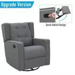 HomCom Grey Polyester Swivel Gliding Relciner Chair