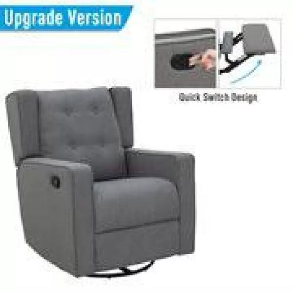 HomCom Grey Polyester Swivel Gliding Relciner Chair