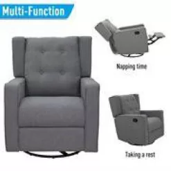 HomCom Grey Polyester Swivel Gliding Relciner Chair