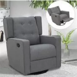 HomCom Grey Polyester Swivel Gliding Relciner Chair