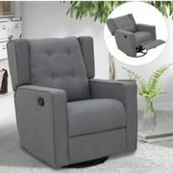 HomCom Grey Polyester Swivel Gliding Relciner Chair