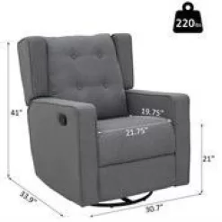 HomCom Grey Polyester Swivel Gliding Relciner Chair