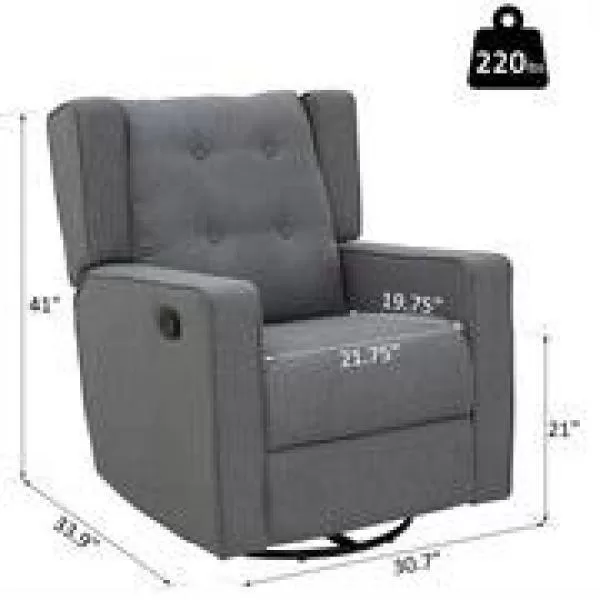 HomCom Grey Polyester Swivel Gliding Relciner Chair