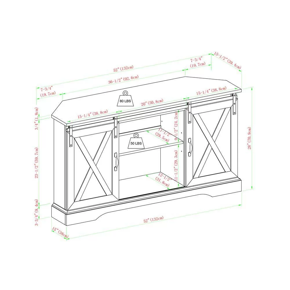 Welwick Designs 52 in. Grey Wash Wood Farmhouse Corner TV Stand with 2-Sliding Barn Doors fits TVs up to 58 in.