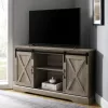 Welwick Designs 52 in. Grey Wash Wood Farmhouse Corner TV Stand with 2-Sliding Barn Doors fits TVs up to 58 in.