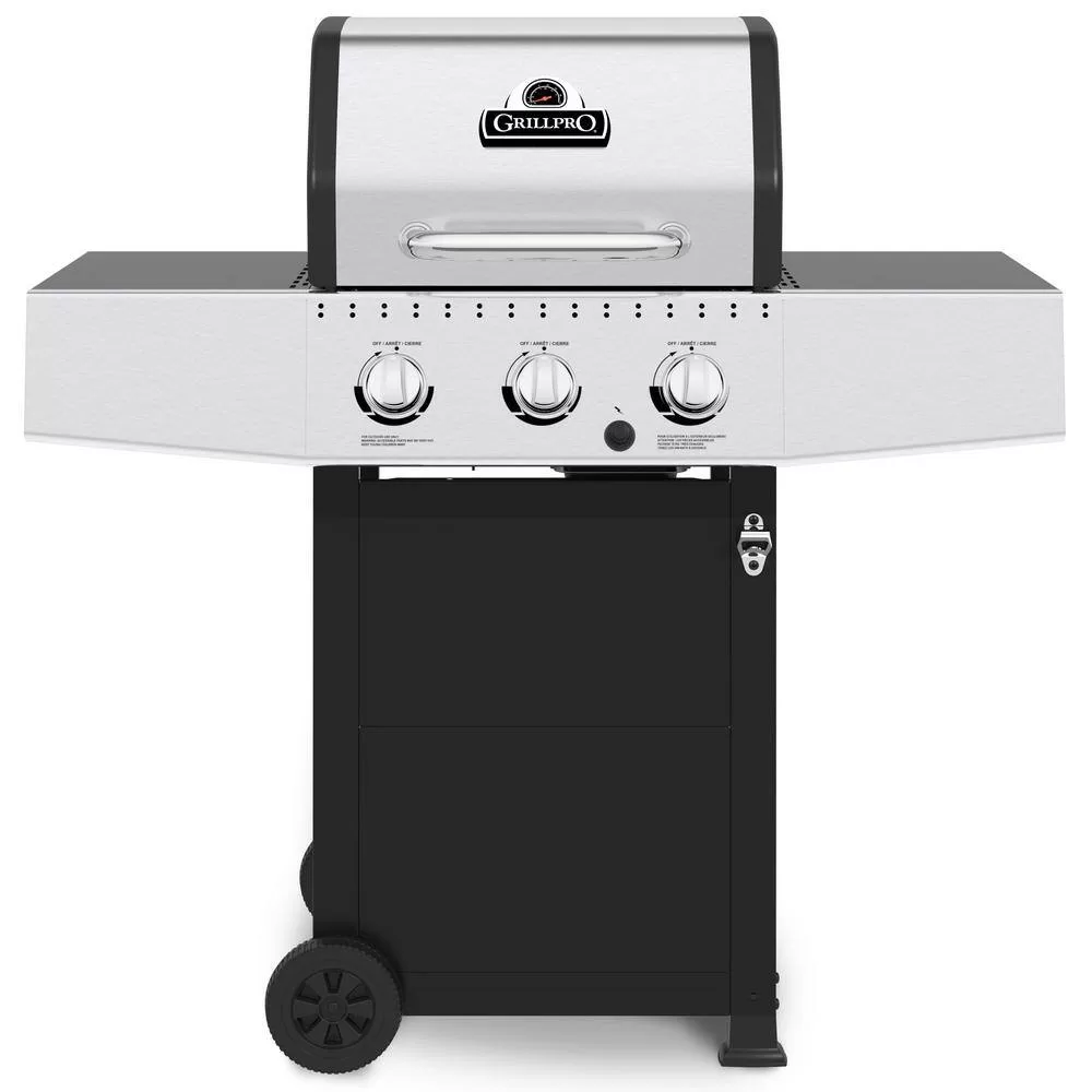 GrillPro 241154 3-Burner Propane Gas Grill Cart in Stainless Steel