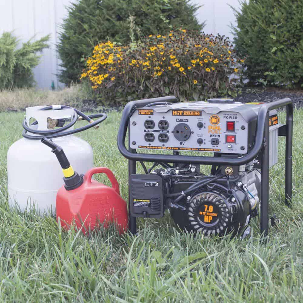 HIT Welding 806656 3,500-Watt/4,000-Watt Dual Fuel Recoil Start Portable Generator with Stick Welder (TIG), CO Detector and Auto-Shutoff