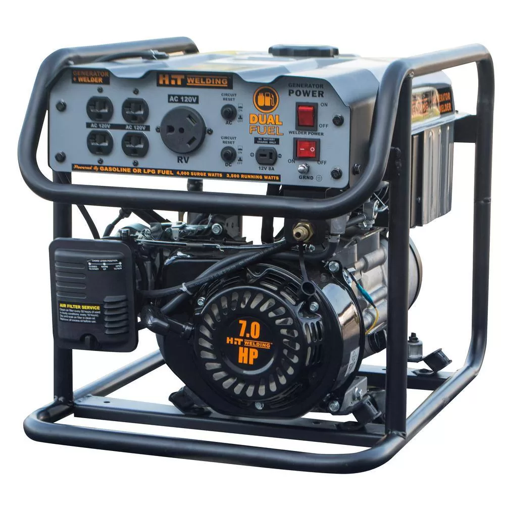HIT Welding 806656 3,500-Watt/4,000-Watt Dual Fuel Recoil Start Portable Generator with Stick Welder (TIG), CO Detector and Auto-Shutoff