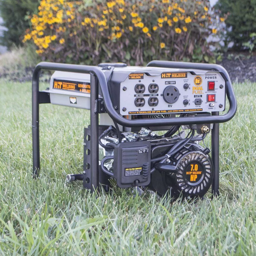 HIT Welding 806656 3,500-Watt/4,000-Watt Dual Fuel Recoil Start Portable Generator with Stick Welder (TIG), CO Detector and Auto-Shutoff