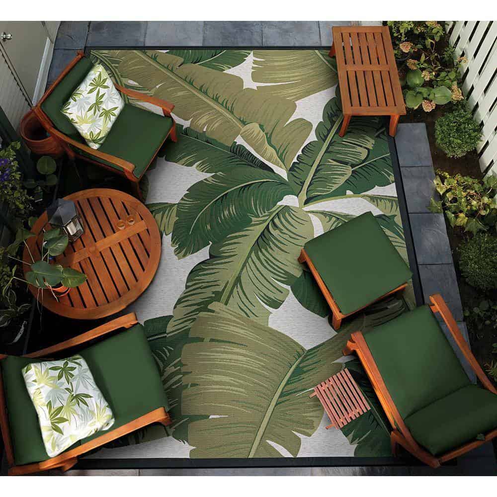 Couristan Dolce Palm Lily Hunter Green-Ivory 8 ft. x 11 ft. Indoor/Outdoor Area Rug