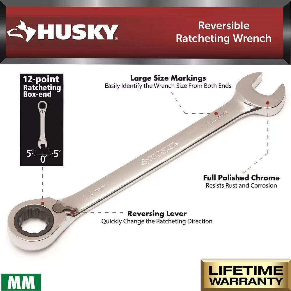 Husky HRRW25PCSAEMMC Master Metric and SAE Reversible Ratcheting Wrench Set (25-Piece)