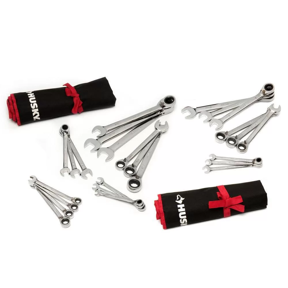 Husky HRRW25PCSAEMMC Master Metric and SAE Reversible Ratcheting Wrench Set (25-Piece)