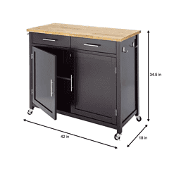 Glenville Black Double Drawer Kitchen Cart with Butcher Block Top and Locking Wheels (42