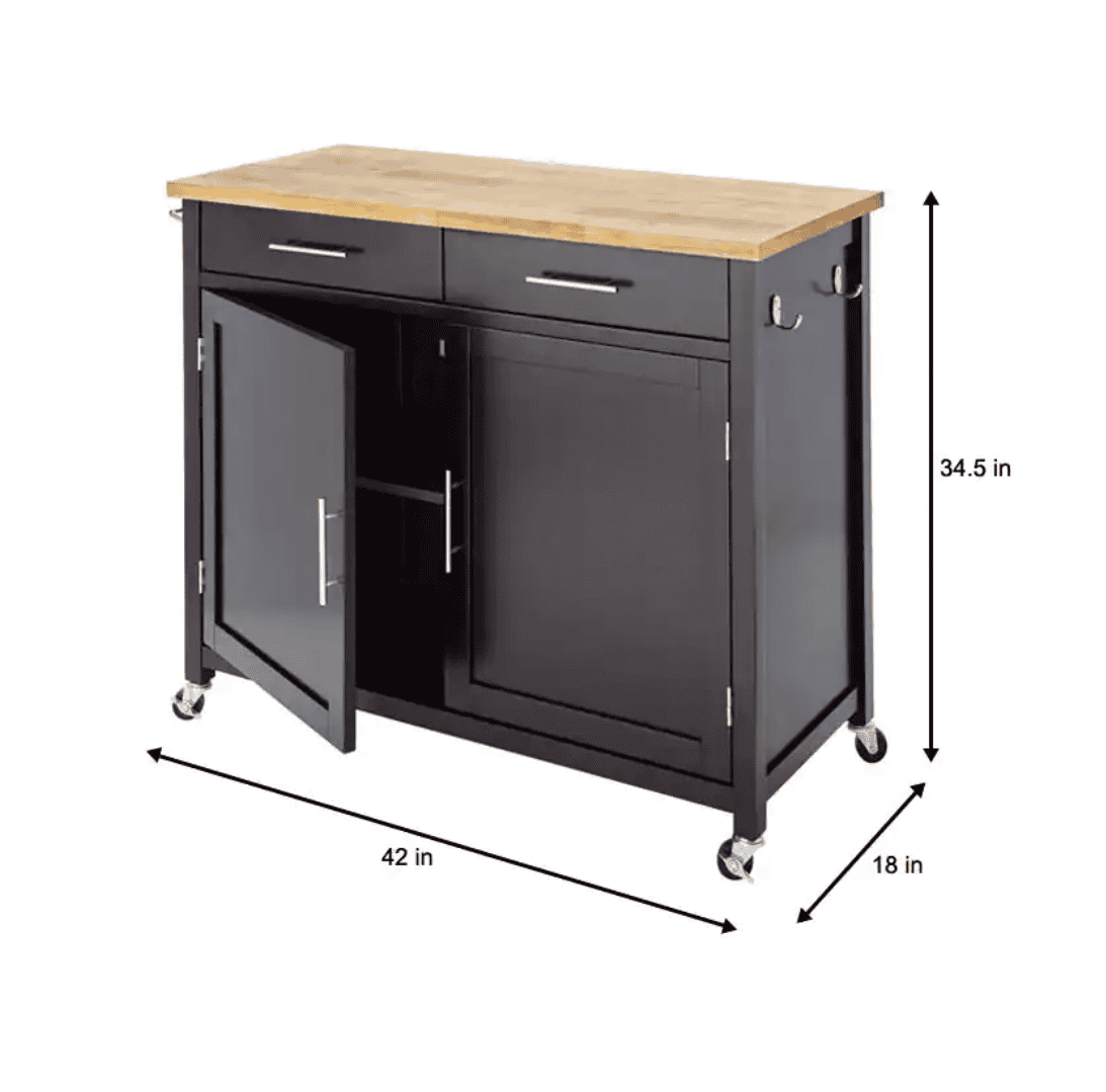 Glenville Black Double Drawer Kitchen Cart with Butcher Block Top and Locking Wheels (42" W)