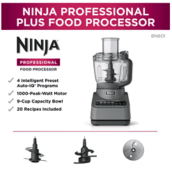 NINJA BN601 Professional Plus 9-Cup 4 Speed Silver Food Processor with Auto iQ