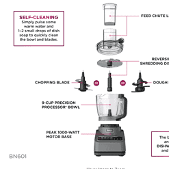 NINJA BN601 Professional Plus 9-Cup 4 Speed Silver Food Processor with Auto iQ