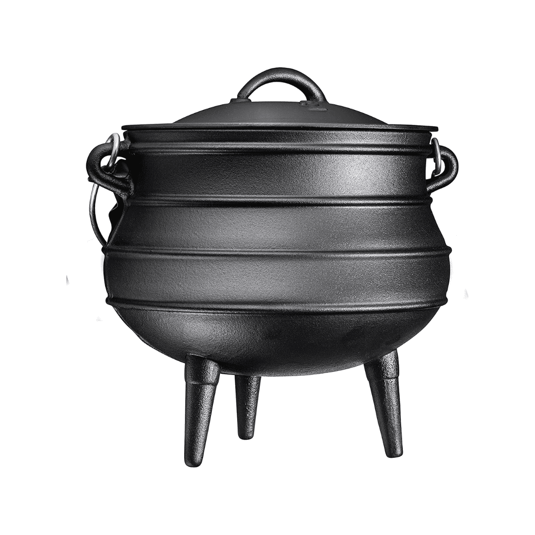Bruntmor Pre-Seasoned Cast Iron Cauldron Potjie Pot | 12.5 Qt with Lid & 3 Legs for Even Heat Distribution | Premium Camping Cookware for Campfire, Coals, and Fireplace Cooking (Large)
