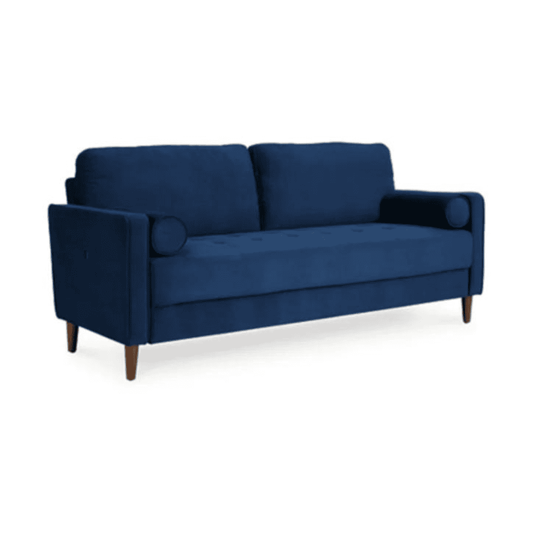 Signature Design by Ashley Darlow Modern Velvet Sofa with Bolster Pillows & USB Ports, Blue