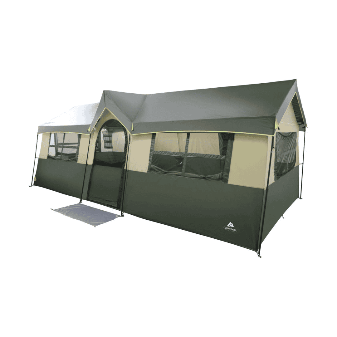 Ozark Trail Hazel Creek 12 Person Cabin Tent, 3 Rooms, Green