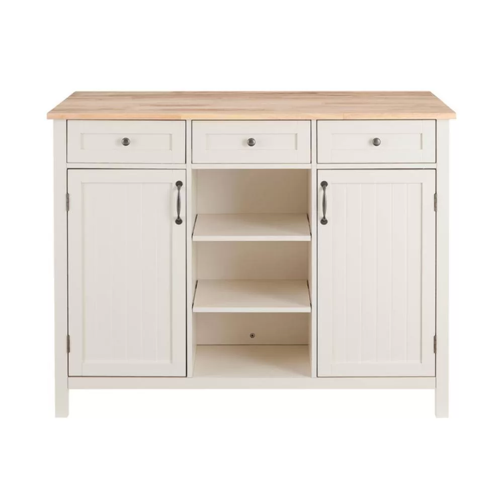 StyleWell Bainport Ivory Wooden Kitchen Island with Natural Butcher Block Top and Storage (48" W)