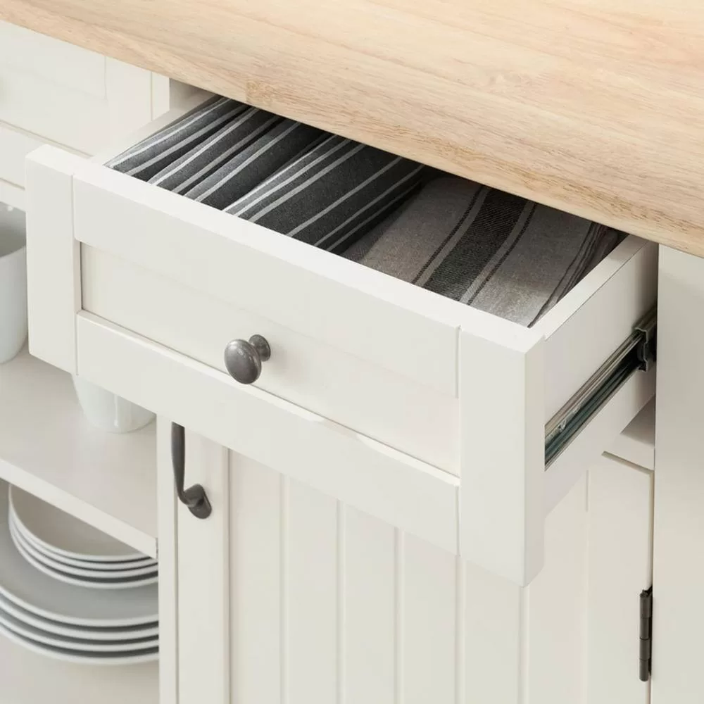 StyleWell Bainport Ivory Wooden Kitchen Island with Natural Butcher Block Top and Storage (48" W)