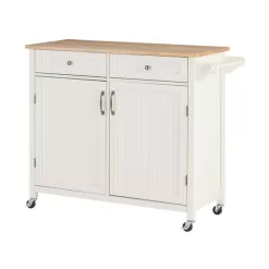 StyleWell Bainport Ivory with Butcher Block Top Wooden Rolling Kitchen Cart and Double-Drawer Storage (44