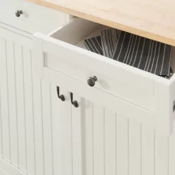 StyleWell Bainport Ivory with Butcher Block Top Wooden Rolling Kitchen Cart and Double-Drawer Storage (44