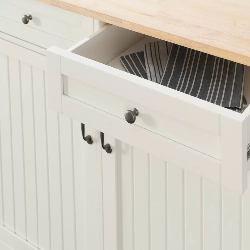 StyleWell Bainport Ivory with Butcher Block Top Wooden Rolling Kitchen Cart and Double-Drawer Storage (44" W)